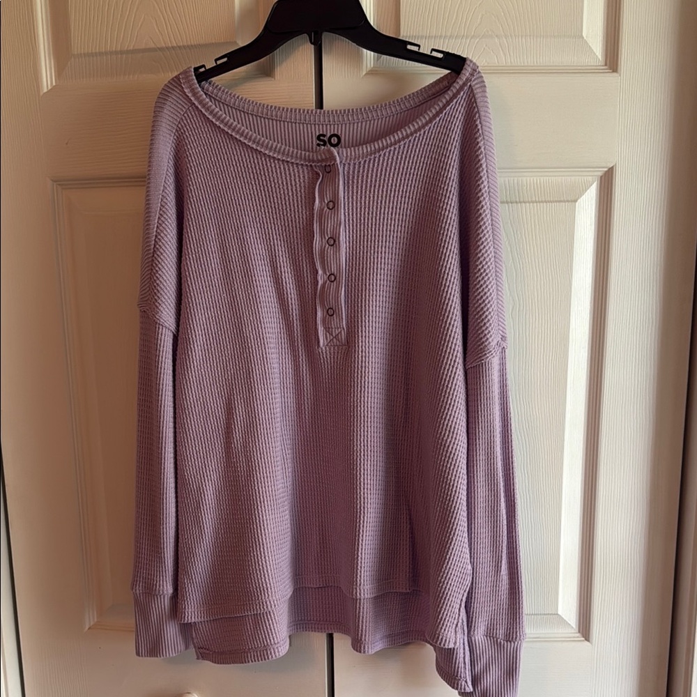 SO Lavender Button-Up Henley Top L oversized lightweight